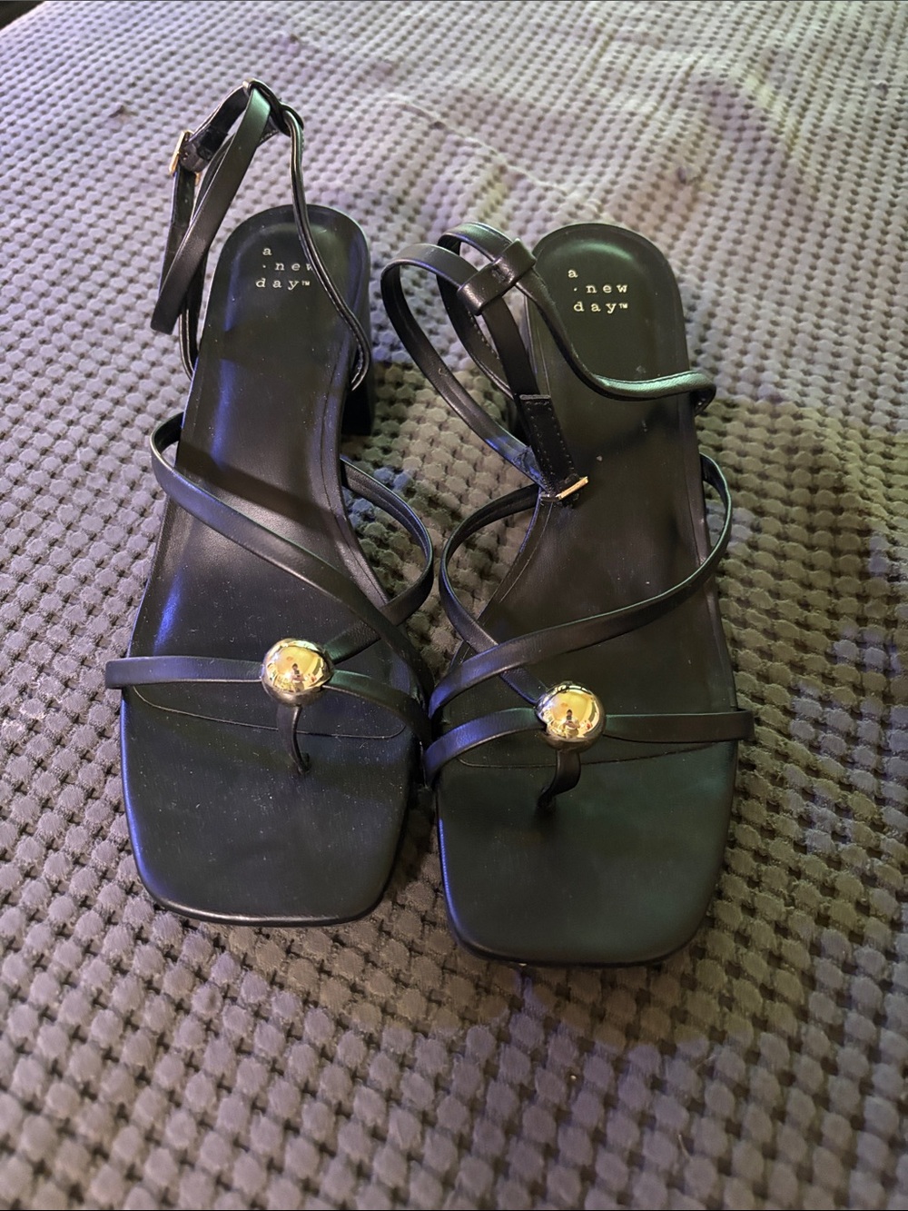 Black Strappy Sandals with Gold Accent